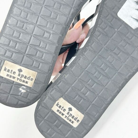 KATE SPADE | Rhett Striped Black/White Wedge Flip Flops Sandals Women’s Size 7 - Picture 14 of 15